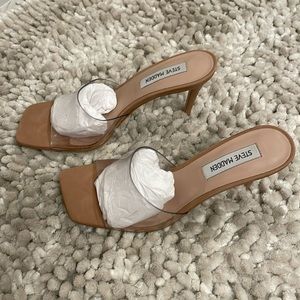Steve Madden size 8 tan/ nude clear sandal heels.